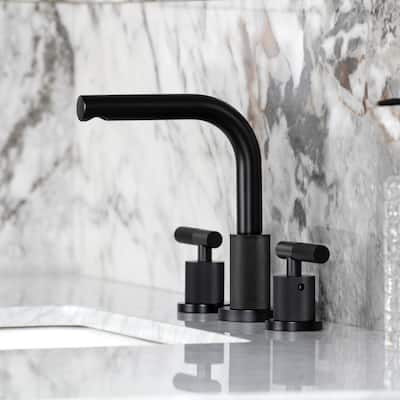 Kingston Brass Convergent Two-Handle 3-Hole Deck Mount Widespread Bathroom Faucet with Knurled Handle and Brass Pop-Up Drain