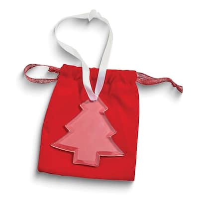 Curata Christmas Tree Shaped Beveled Glass Ornament with White Ribbon and Velveteen Pouch