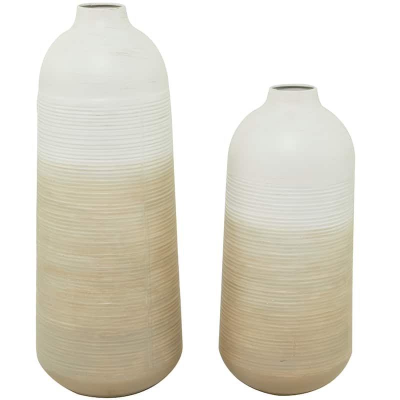Metal Vase with Embossed Ribbing - Set of 2 Brown - Roche River Decor - 8"W x 8"L x 20"H