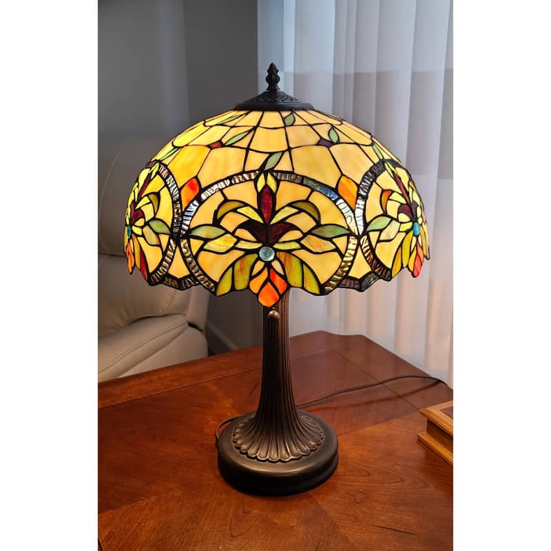 23 Inch Stained Glass Two Light Table Lamp with Dark Brown Metal Base - 12” x 21” x 23”