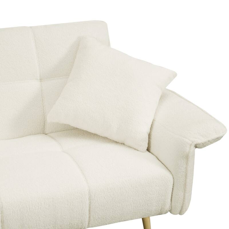 70.1" Teddy fleece Futon Couch Sofa Bed Folding Sleeper with Adjustable Armrests Backrest