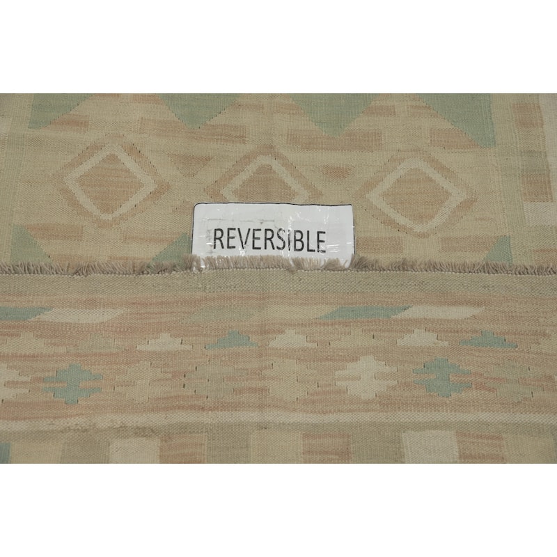 Hand Woven Oriental 100% Wool Carpet Southwestern Tribal Green Kilim Area Rug - 6' 8'' X 4' 7''