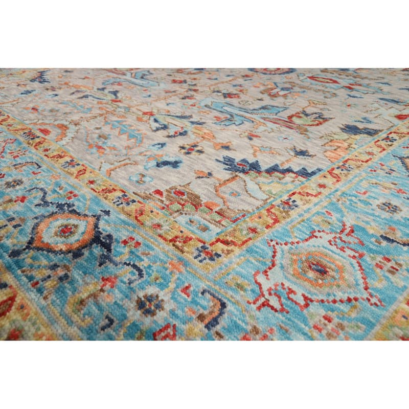 Hand Knotted Oriental 100% Wool Carpet Transitional All-Over Greys & Charcoal Oushak Area Rug - 12' 0'' X 9' 2''