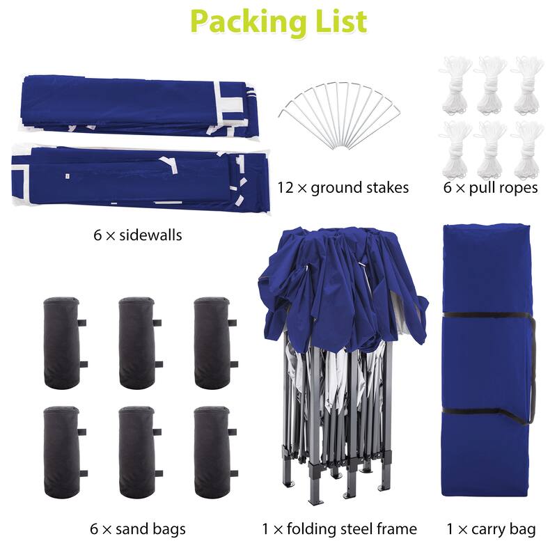 10 ft. x 20 ft. Pop Up Canopy Outdoor Portable Party Wedding Tent with 6 Removable Sidewalls and Carry Bag + 6pcs Weight Bag