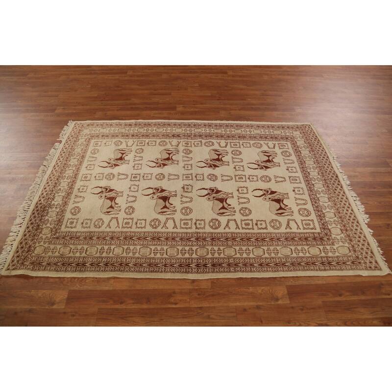 Hand Knotted Oriental 100% Wool Carpet Traditional Animal Pictorial Beige & Ivories Bokhara Area Rug - 6' 3'' X 4' 2''