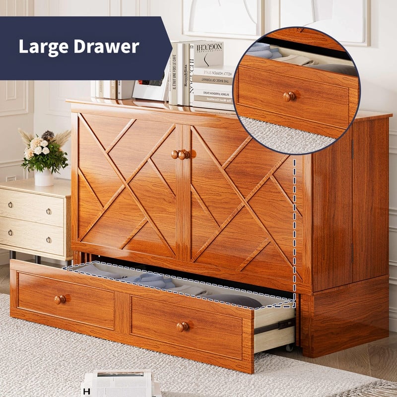Mixoy Queen Size Murphy Bed Chest with Mattress and Storage