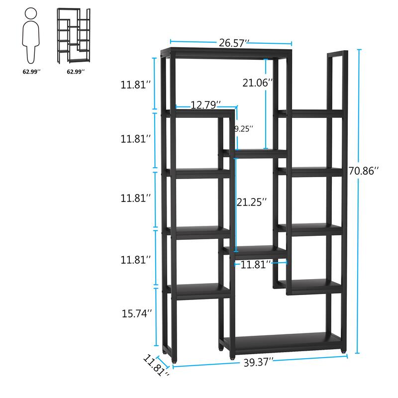 Tall Bookshelf 12 Open Shelves, 6-Tier Industrial Bookcase for Storage