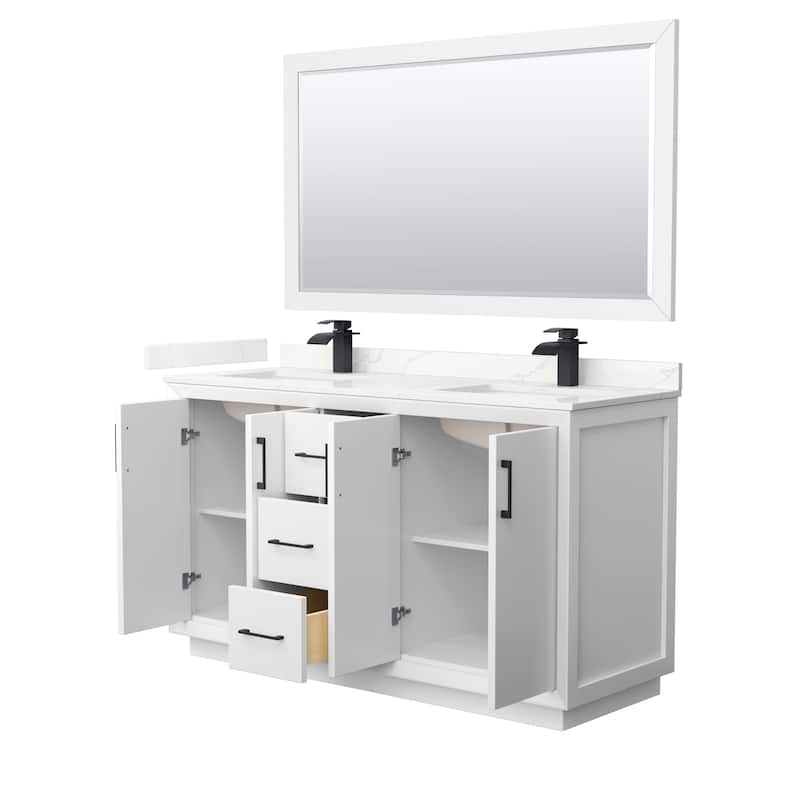 Strada 60-inch Double Vanity, Quartz Top, 58-inch Mirror