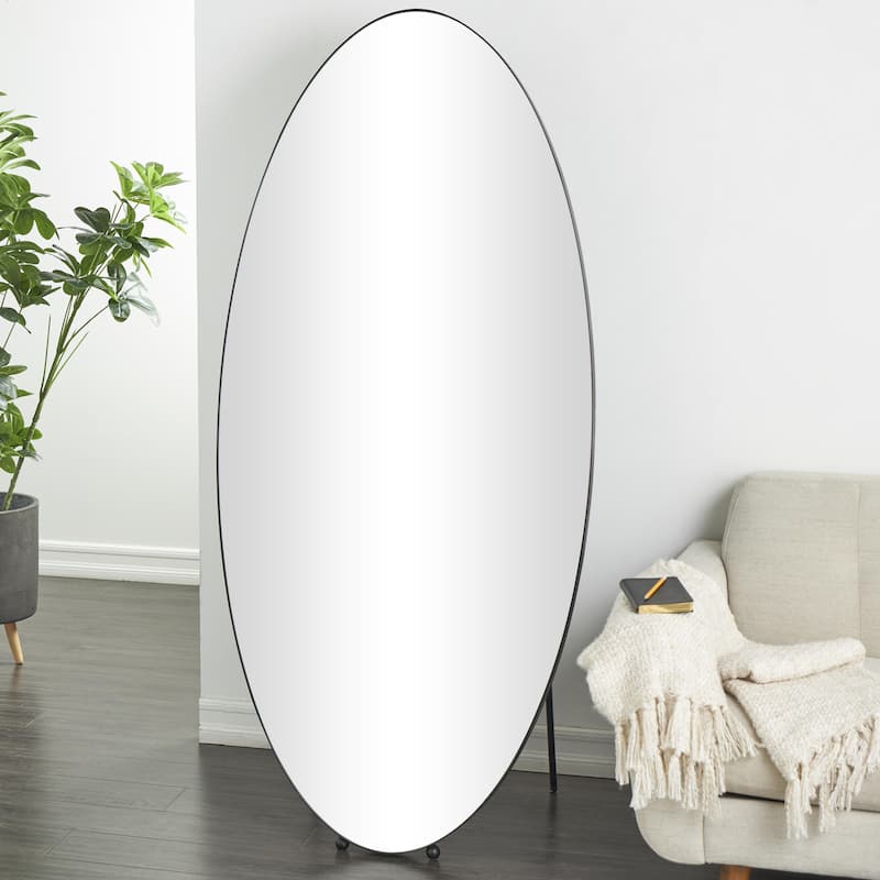Metal Oval Freestanding Room Floor Mirror with Ball Feet - Silver - Roche River Decor