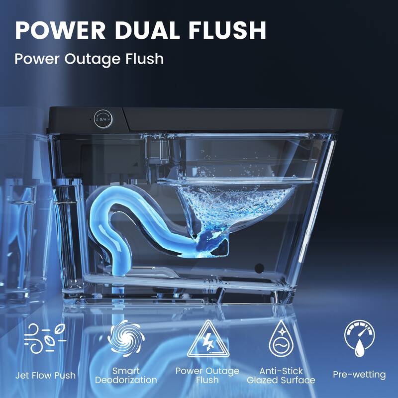 Elongated Smart Bidet Toilet with Foot Sensor, Auto Flush, LED Display, Heated Seat