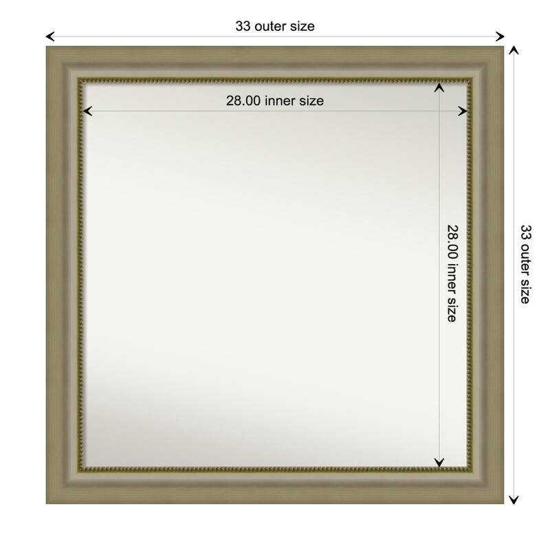 Vegas Silver Framed Non-Beveled Custom Wall Mirror, Bathroom Vanity Mirror - Outer Size: 32.75 x 32.75
