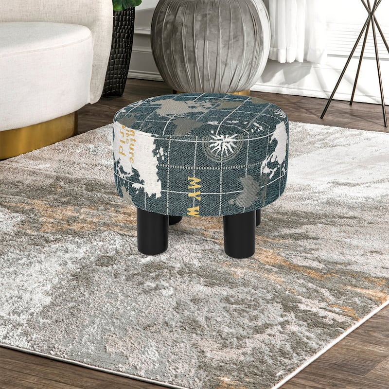 Adeco Round Ottoman Fabric Footrest Modern Padded Chair Footstool
