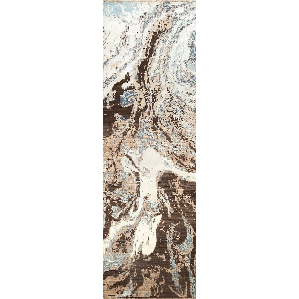 Wool/ Silk Vegetable Dye Oriental Abstract Runner Rug Hand-knotted - 2'7" x 9'10"