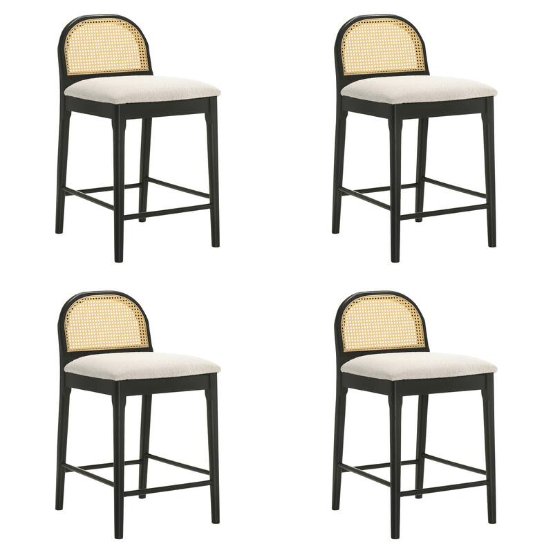 Lucio Modern Farmhouse Wood Counter Height Kitchen Bar Stool with White Boucle Fabric Upholstered Seat - Set of 4 - White/Black - Counter Height