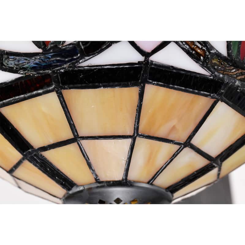 Peacoo 52-Inch Flushmount Lighted Ceiling Fan Ivory Leaf Berry Tiffany Glass Lamp Black Finish