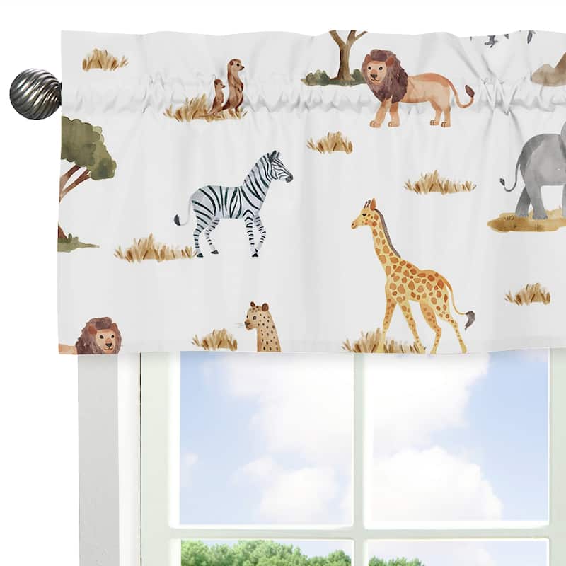 Jungle Animals Window Curtain Valance Hunter Green Yellow Black and White Safari Animal Elephant Giraffe Lion Monkey Leopard