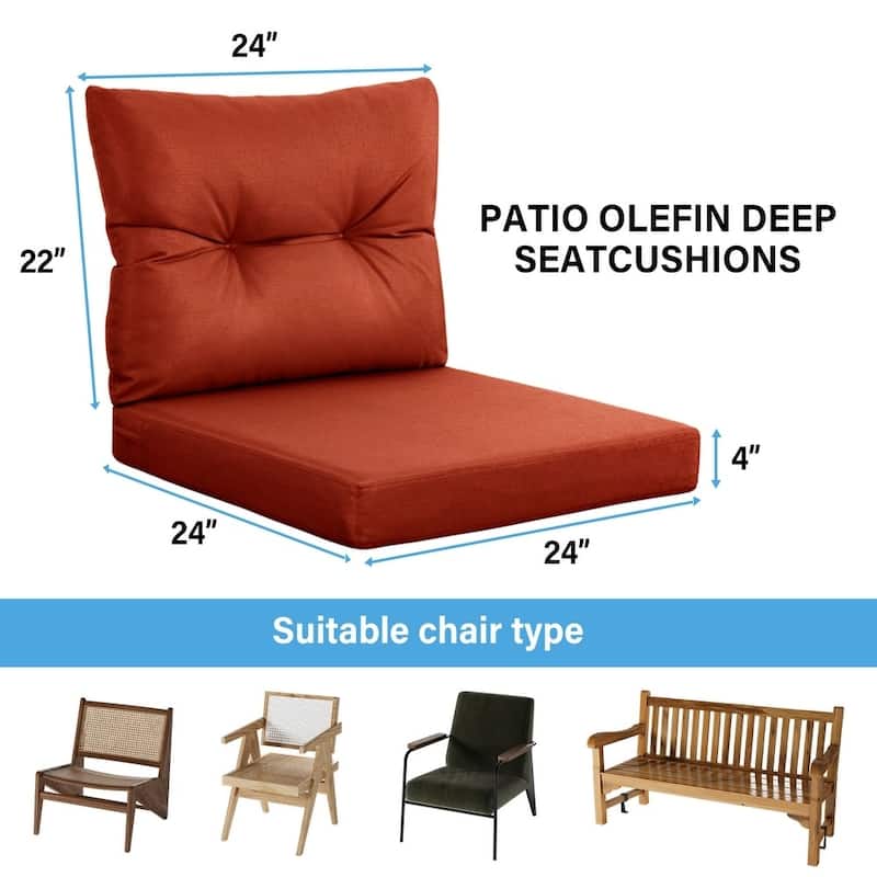 WINSOON Outdoor Waterproof and Resistant Chair Cushion Set, Deep Seat and Backrest Cushion Set for Patio