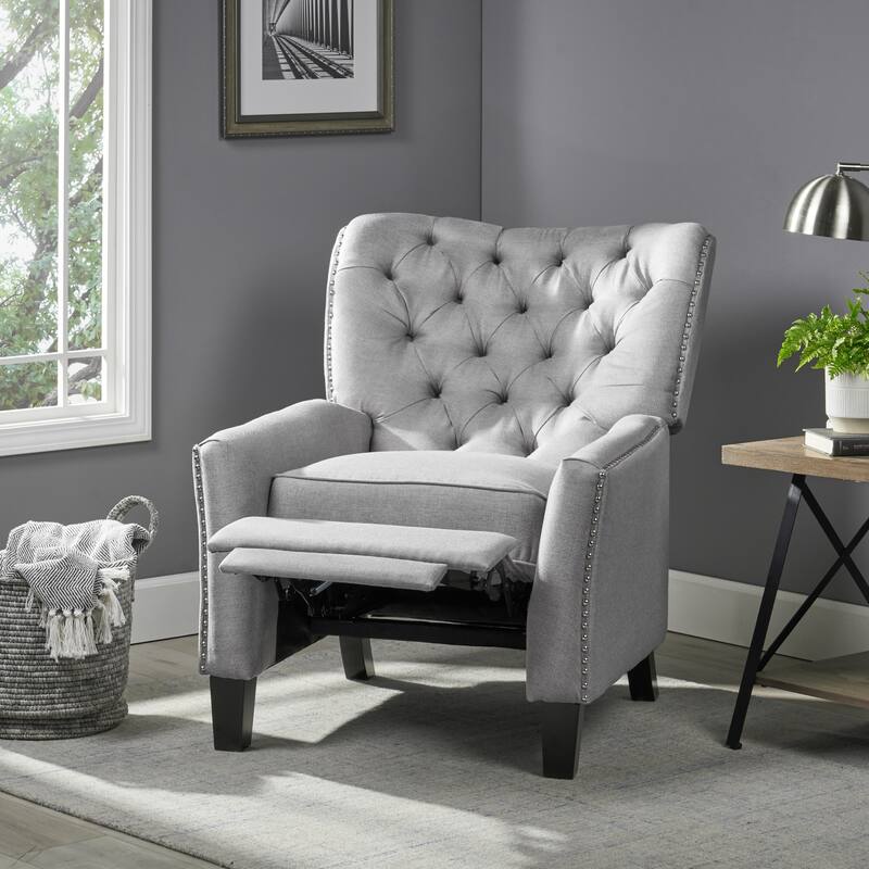 Modern Fabric Upholstered Push Back Recliner with Footrest, Rivet Decoration, Soft Thick Cushions.