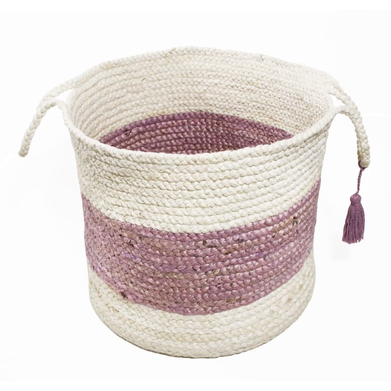Sevita Bold Striped Off-White Jute Decorative Storage Basket with Handles