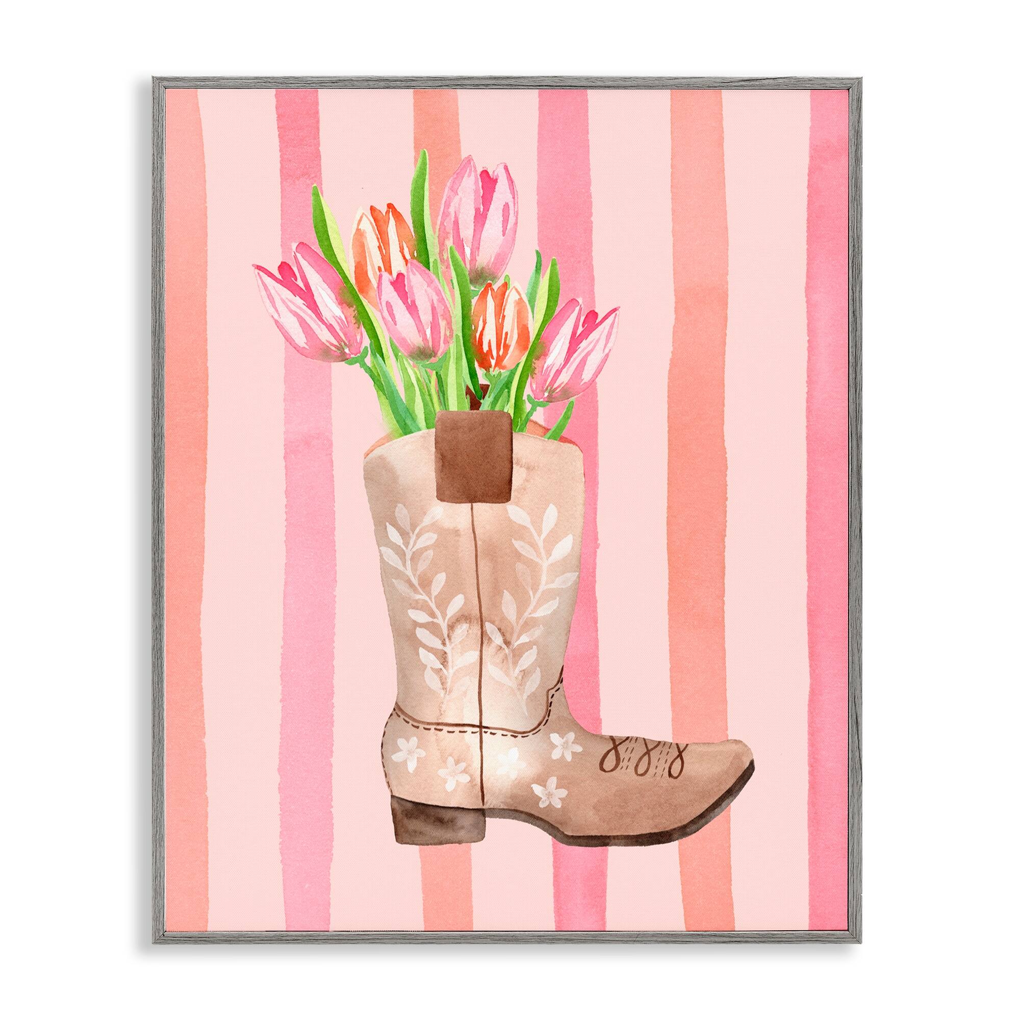 Stupell Tulip Cowgirl on Stripes Framed Giclee Art Design By Nina Jacobs