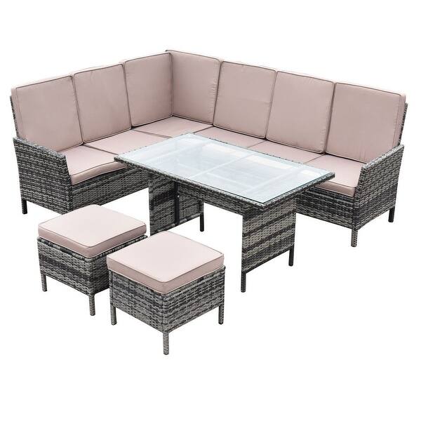 Shop Costway 5pcs Patio Wicker Rattan Furniture Set Sofa Ottoman Garden Deck W Brown Cushion As Pic Overstock 16629809