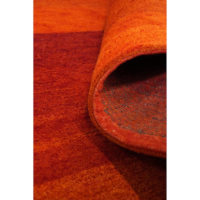 Hand Knotted Oriental 100% Wool Carpet Modern Stripe Oranges & Rust Gabbeh Area Rug - 7' 11'' X 5' 7''