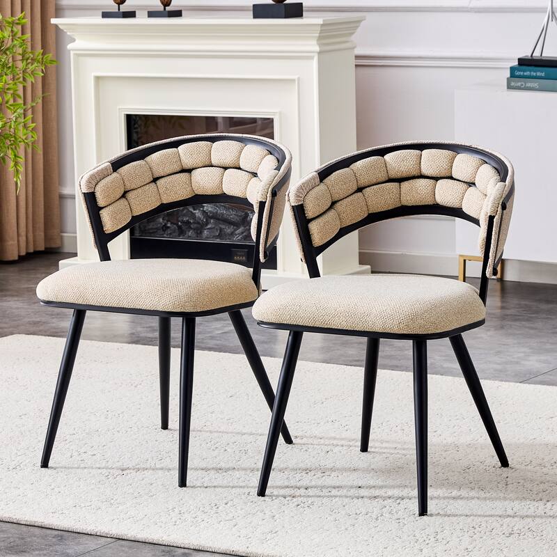 Modern Velvet Dining Chairs with Metal Legs, Upholstered Accent Chairs for Kitchen, Dining Room, Living Area, Set of 2 - Black,Beige