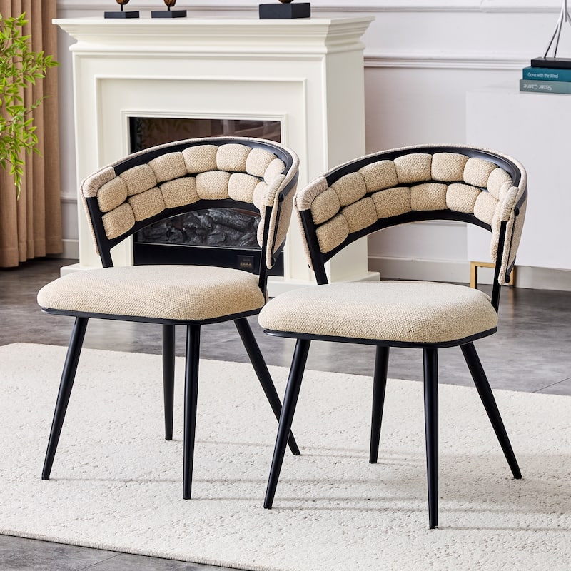 Set of 2 Beige Black Velvet Dining Chair Accent Chair Vanity Chair Reception Chair Side Chair with Metal Legs