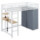 preview thumbnail 43 of 78, Twin/Full Size Loft Bed with Wardrobe and Bulit-in Desk, Metal Loft Bedframe with LED Light, Storage Shelves and Power Outlet