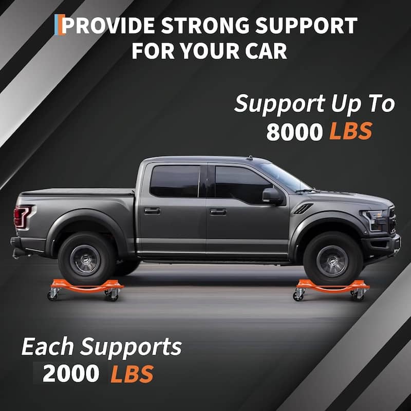 4-Pack Heavy-Duty Car Wheel Dolly Set 10000-lb Capacity 3.5Inch Steel Wheels 24 x 15 in Orange