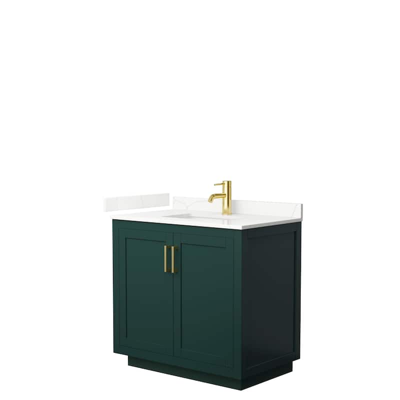 Miranda 36-inch Single Vanity, Quartz Top - Green, Gold Trim, Giotto Quartz Top