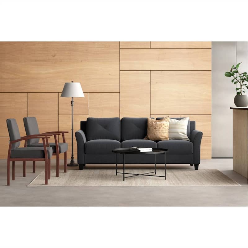 Modern 3-Seater Microfiber Upholstered Sofa with Tufted Cushions and Flared Arms Black Legs - 32.7'' H X 78.7'' W X 31.5'' D