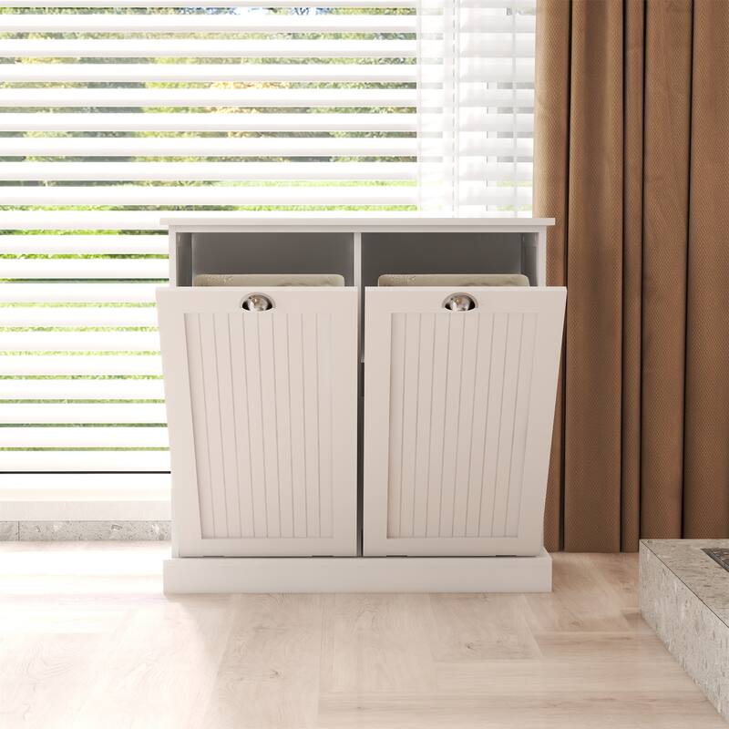 White 2-Compartment Tilt-Out Laundry Sorter Cabinet