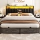 preview thumbnail 40 of 67, Upholstered Bed Frame with Storage Shelving, Platform Beds with Charge Station and LED Lights Grey Oak - King