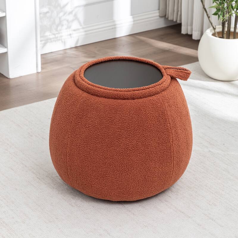 SEYNAR 25" Faux Sherpa Round Storage Ottoman - Large Cozy Bouclé Footrest Stool