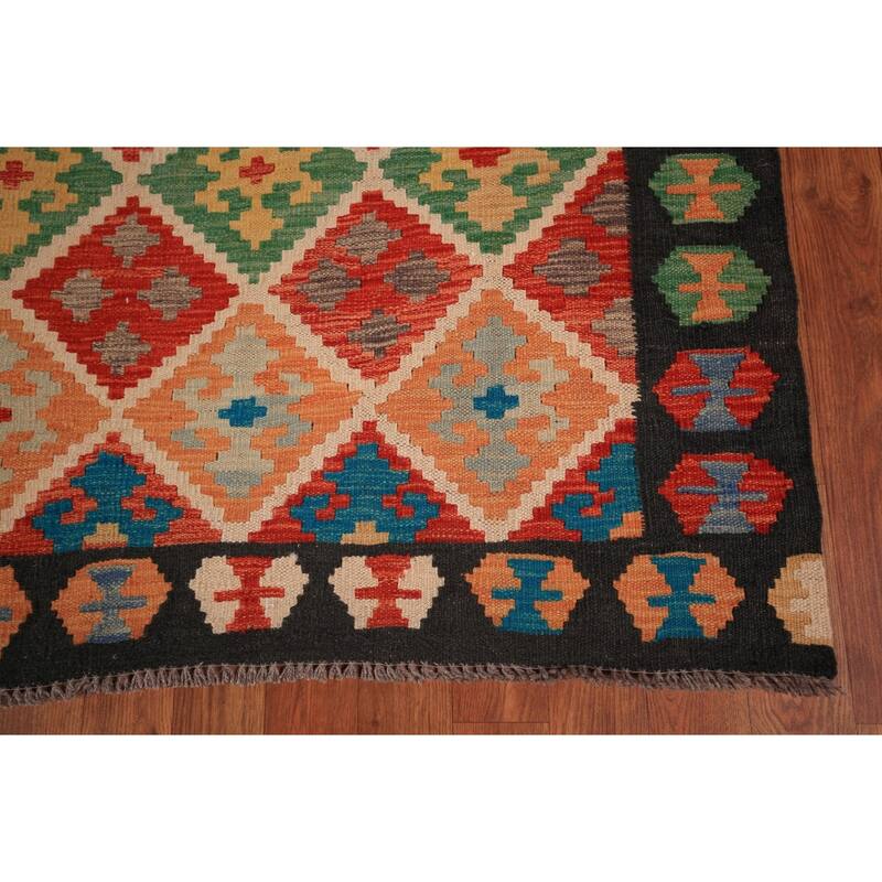 All-Over Trellis Kilim Area Rug Hand-Woven Wool Carpet - 8'9" x 11'4"