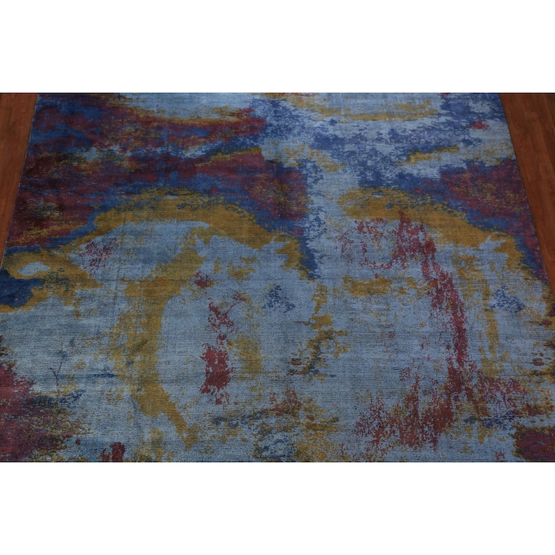 All-Over Colorful Abstract Indian Area Rug Handmade Wool Carpet - 9'11"x 13'1"