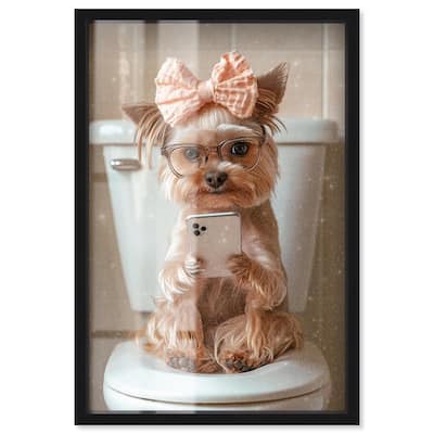 Cute Yorkie on the Toilet Shadowbox by Art Remedy
