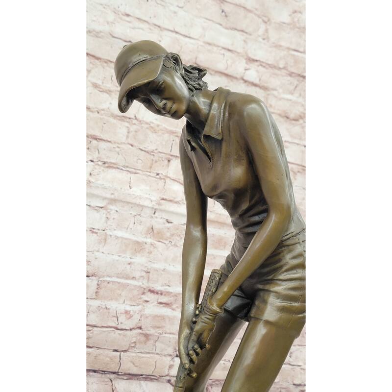 Bronze Female Golfer Sculpture – Lady Putting Golf Statue On Marble Base