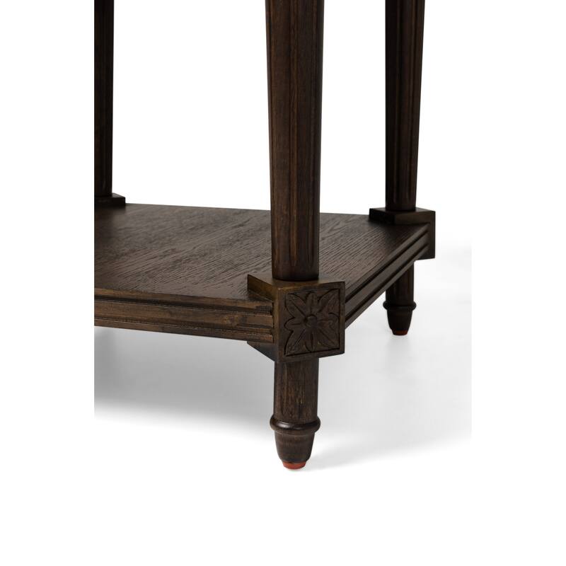 Maven Lane Pullman Traditional Square Wooden Side Table in Antiqued Brown Finish