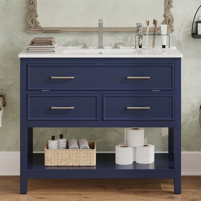 36 Inch Bathroom Vanity with Ceramic Sink - Blue