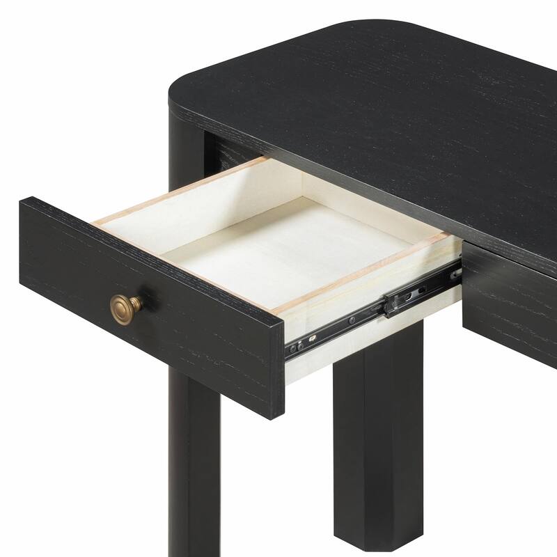 Rustic Console Table with Curved Corners for Safety - Entryway Table with 3 Concealed Drawers