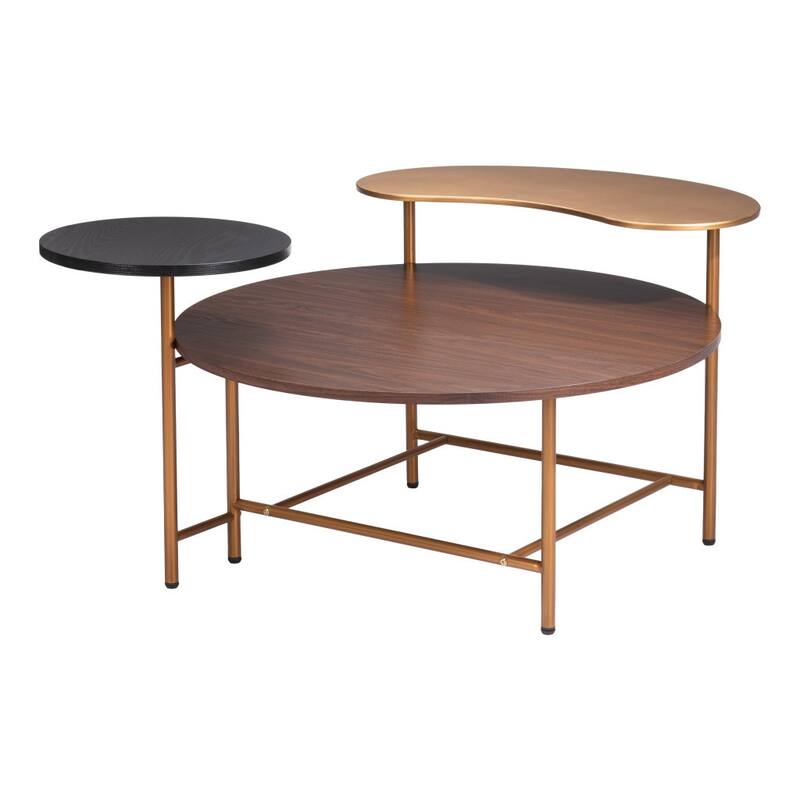 HomeRoots 55" Brown Black and Gold Wood and Steel Three Tier Coffee Table - 55.00 in. x 22.80 in. x 49.00 in.