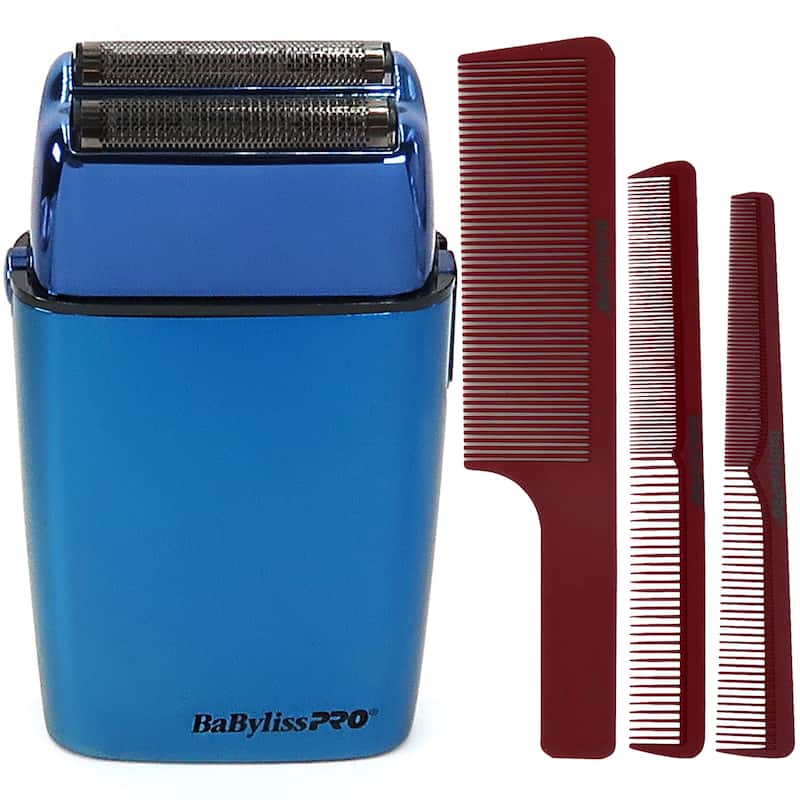 BaByliss Pro LIMITED EDITION Cordless Double Foil Shaver (Blue) FXFS2BL + Comb Set (Clipper, Cutting, Taper Combs) - Red - Blue