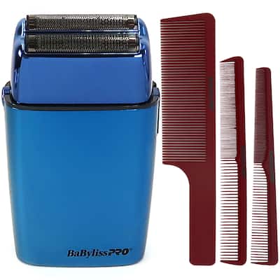 BaByliss Pro LIMITED EDITION Cordless Double Foil Shaver (Blue) FXFS2BL + Comb Set (Clipper, Cutting, Taper Combs) - Red