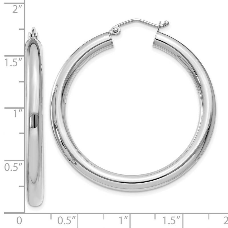 Curata 10k White Gold Polished 4mmLightweight Tube Hoop Earrings - 25mm 30mm 35mm 40mm