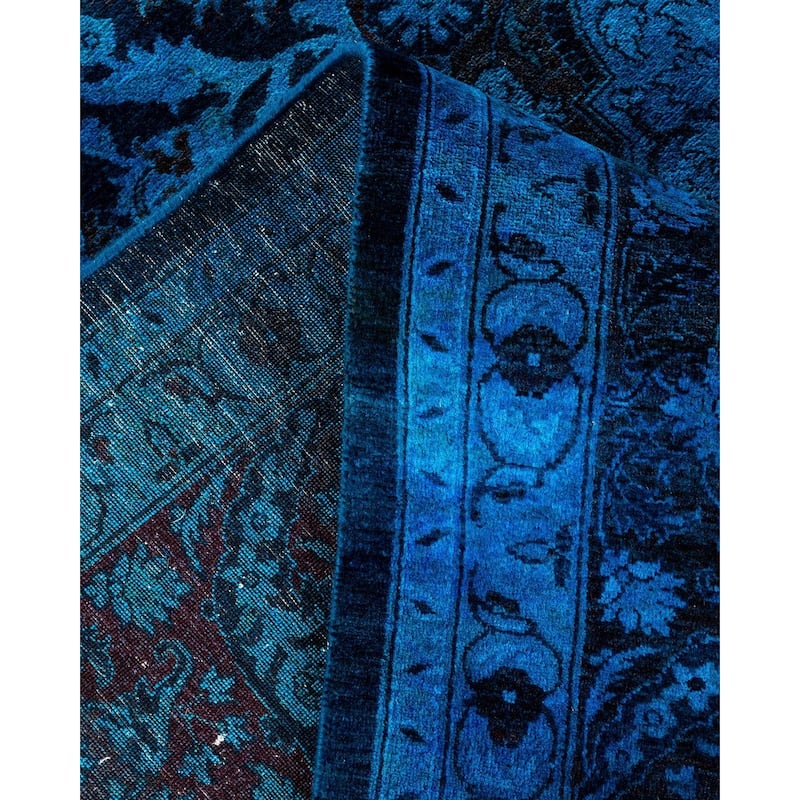 Overton Hand Knotted Wool Vintage Inspired Modern Contemporary Overdyed Blue Area Rug - 8' 1" x 9' 10"