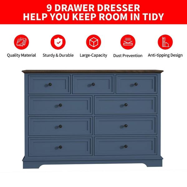 Nuzanto Modern 9 Drawer Bedroom Dresser Storage Tower,Wood Storage Double  Dresser - Bed Bath & Beyond - 42444381