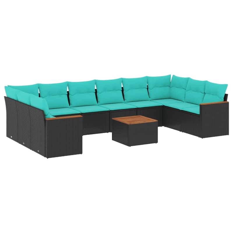 vidaXL 10/11 Piece Patio Sofa Set with Cushions Black/Gray Poly Rattan - 24.4 x 24.4 x 27.2