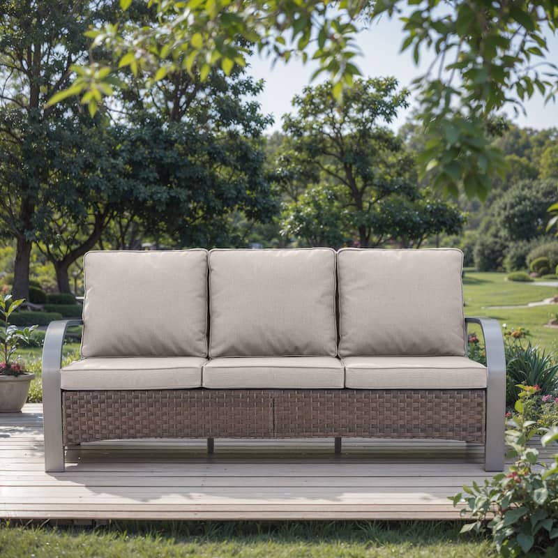Pocassy Outdoor Sofa Patio Furniture - Beige Cushion - Only 3-Seat Sofa